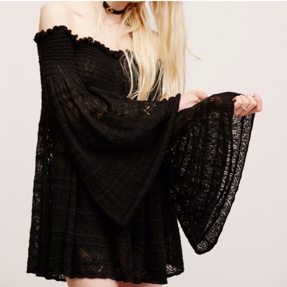 FREE PEOPLE Free Flow Peasant Crochet Bell Sleeve Dress